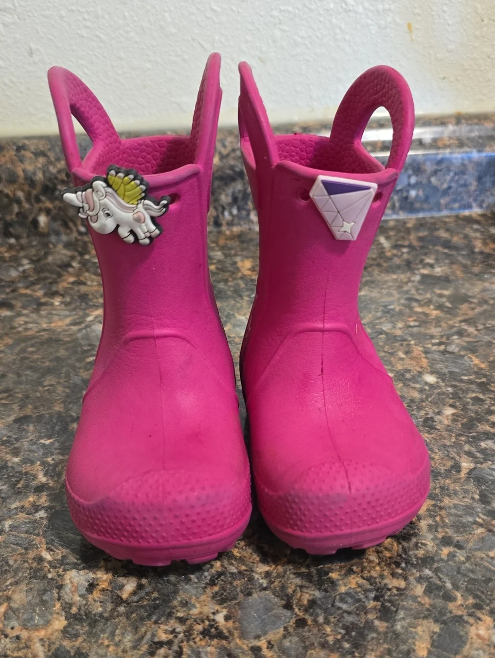 CROCS Kids' Bright Pink Pull-On Rain Boots with Charms